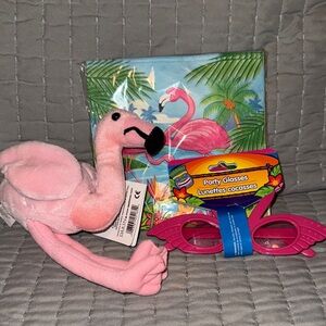 Pink Flip the Flamingo Plush by Dakin Huggables With Tags, Napkin & Glasses Set